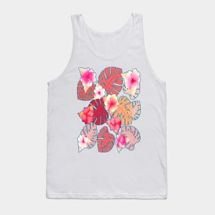 Tropical Print in Living Coral Tank Top